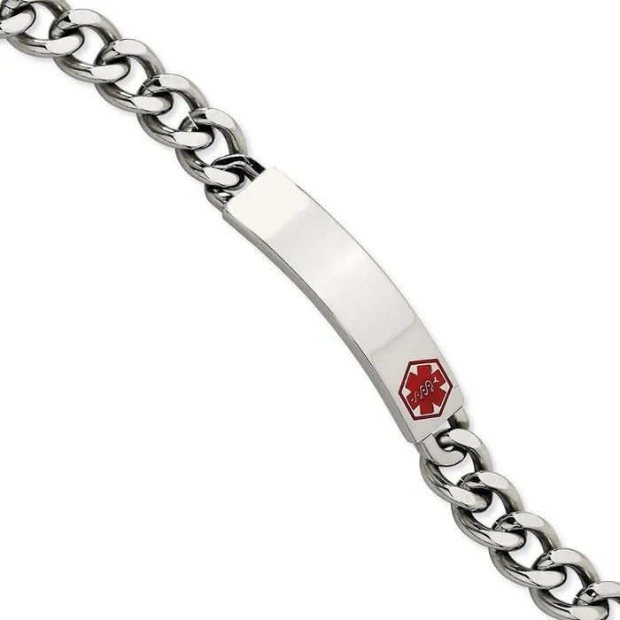 Bracelets Chisel Stainless Steel Polished with Red Enamel 95in Medical ID Bracelet Bracelets Chisel Stainless Steel Polished with Red Enamel 95in Medical ID Bracelet