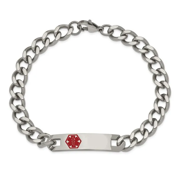 Bracelets Chisel Stainless Steel Polished with Red Enamel 95in Medical ID Bracelet Bracelets Chisel Stainless Steel Polished with Red Enamel 95in Medical ID Bracelet