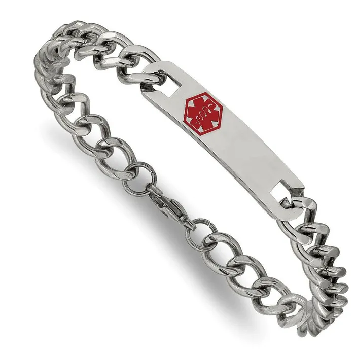 Bracelets Chisel Stainless Steel Polished with Red Enamel 95in Medical ID Bracelet Bracelets Chisel Stainless Steel Polished with Red Enamel 95in Medical ID Bracelet