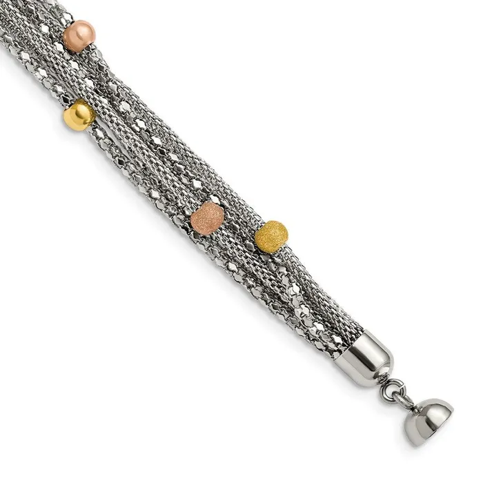 Bracelets Chisel Stainless Steel Rose and Yellow IPplated Mesh Bracelet