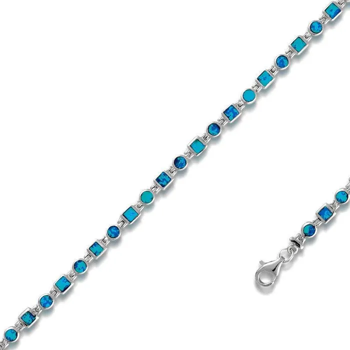 Bracelets Classic Sterling Silver Blue Inlay Opal Squares and Circles Link Bracelet Bracelets Classic Sterling Silver Blue Inlay Opal Squares and Circles Link Bracelet