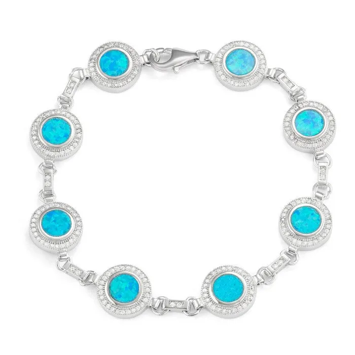 Bracelets Classic Sterling Silver Round Blue Opal with Micro Pave CZ Bracelet Bracelets Classic Sterling Silver Round Blue Opal with Micro Pave CZ Bracelet