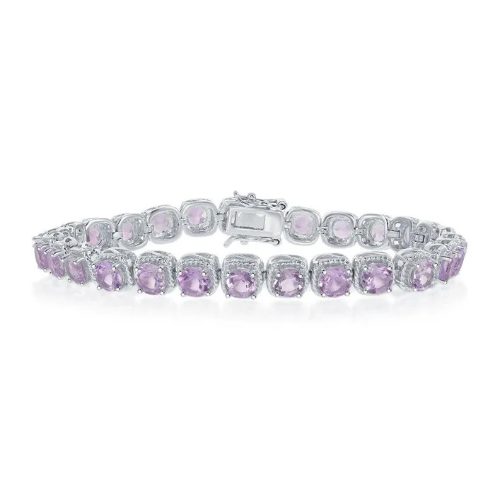 Bracelets Classic Sterling Silver Square Amethyst with Rope Border Bracelet Bracelets Classic Sterling Silver Square Amethyst with Rope Border Bracelet