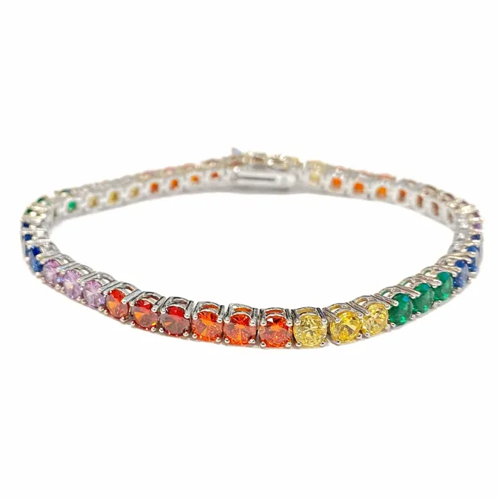 Bracelets Harlem Bling 925 Sterling Silver Multicolor Rainbow CZ Iced Tennis Bracelet Bracelets Harlem Bling 925 Sterling Silver Multicolor Rainbow CZ Iced Tennis Bracelet