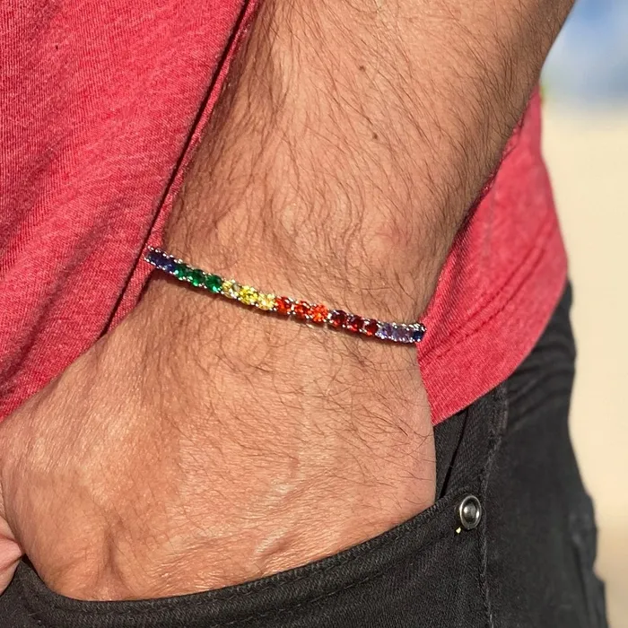 Bracelets Harlem Bling 925 Sterling Silver Multicolor Rainbow CZ Iced Tennis Bracelet Bracelets Harlem Bling 925 Sterling Silver Multicolor Rainbow CZ Iced Tennis Bracelet