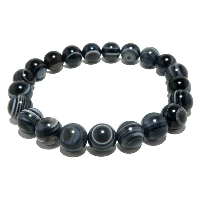 Bracelets Onyx Bracelet Black White Bullseye Victory Stones Satin Crystals