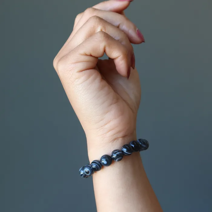 Bracelets Onyx Bracelet Black White Bullseye Victory Stones Satin Crystals