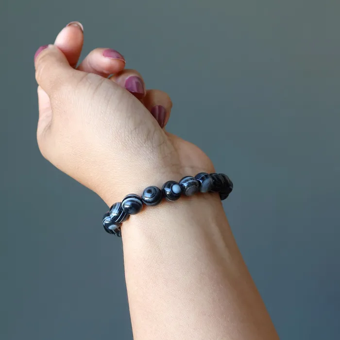 Bracelets Onyx Bracelet Black White Bullseye Victory Stones Satin Crystals