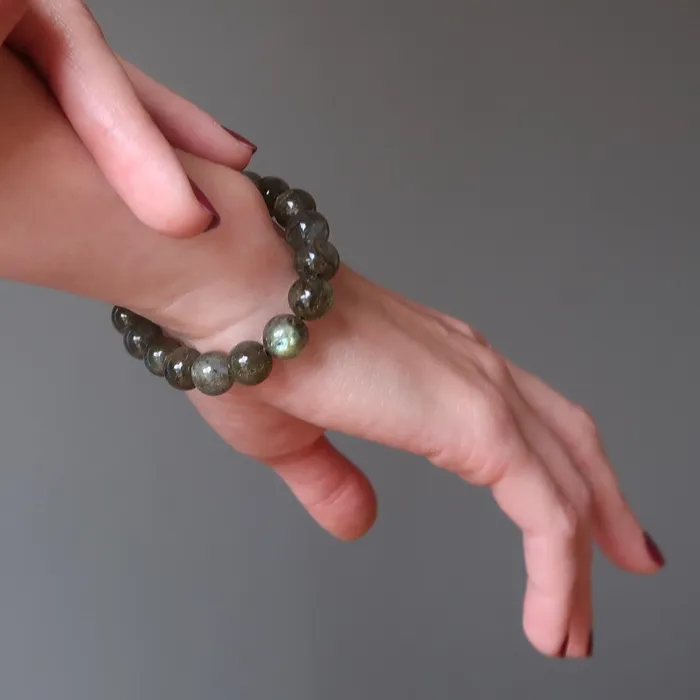 Bracelets Satin Crystals Labradorite Bracelet Rainbow God Zeus Lightning