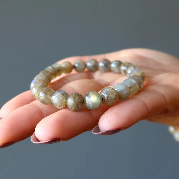 Bracelets Satin Crystals Labradorite Bracelet Rainbow God Zeus Lightning