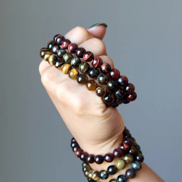 Bracelets Satin Crystals Tigers Eye Bracelet Set Hawks Brown Red Bravery Stones