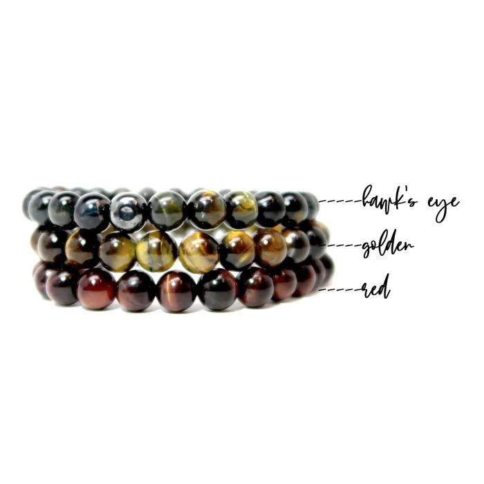 Bracelets Satin Crystals Tigers Eye Bracelet Set Hawks Brown Red Bravery Stones