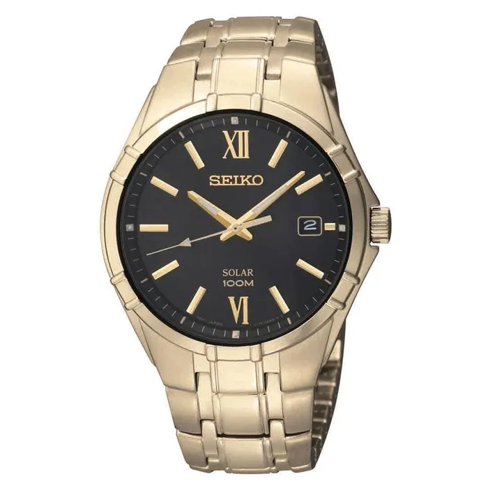 Bracelets Seiko Seiko SNE220 Mens Solar Black Dial Gold Plated Stainless Steel Bracelet Watch Bracelets Seiko Seiko SNE220 Mens Solar Black Dial Gold Plated Stainless Steel Bracelet Watch
