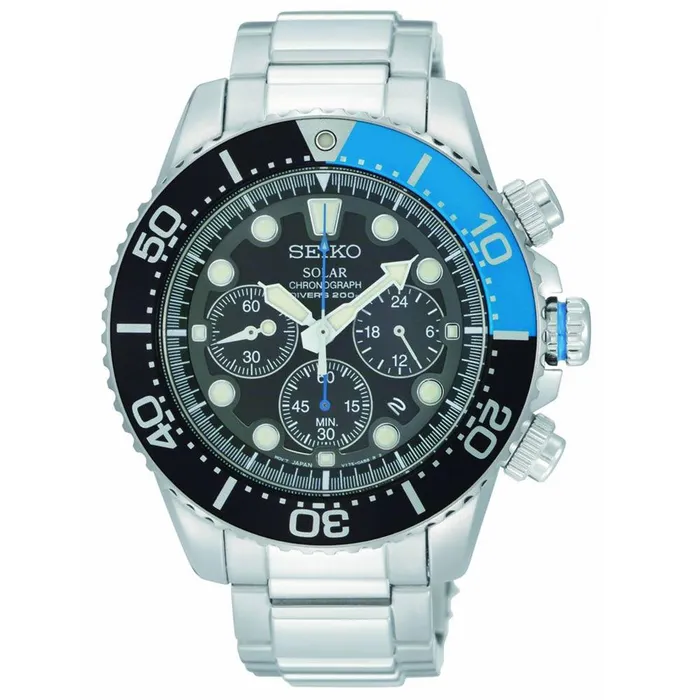 Bracelets Seiko Seiko SSC017 Mens Solar Chronograph Black Dial Stainless Steel Bracelet Dive Watch Bracelets Seiko Seiko SSC017 Mens Solar Chronograph Black Dial Stainless Steel Bracelet Dive Watch