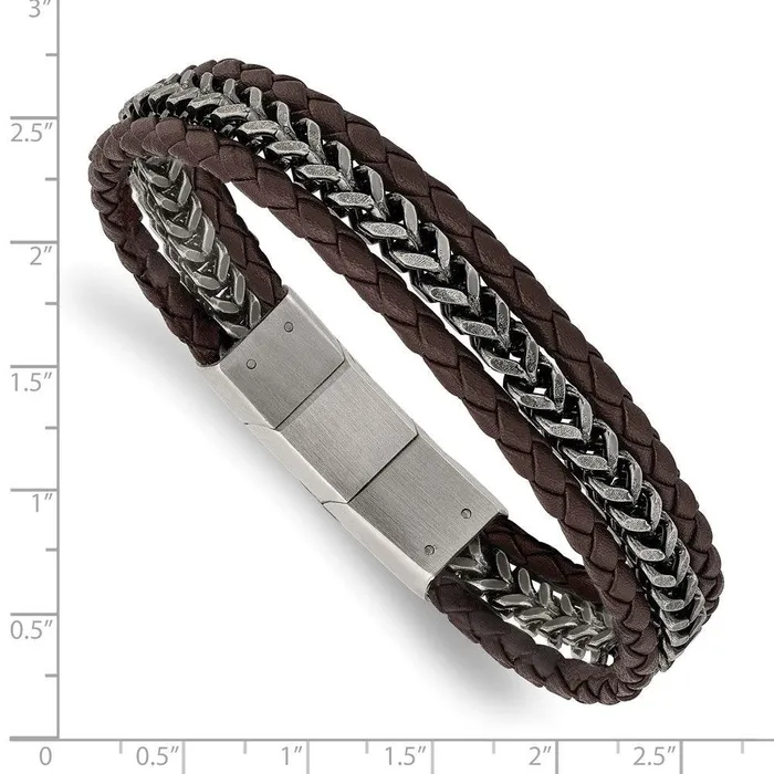 Bracelets Stainless Steel Antiqued and Brushed Brown Leather w5in ext Bracelet Chisel Bracelets Stainless Steel Antiqued and Brushed Brown Leather w5in ext Bracelet Chisel