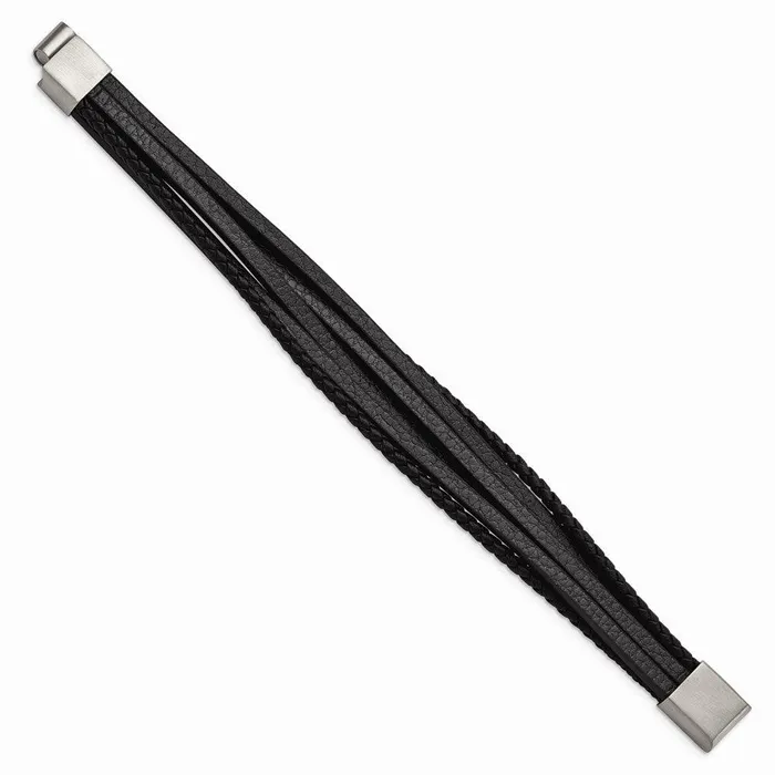 Bracelets Stainless Steel Brushed Black Leather Multi Strand 8in Bracelet Chisel Bracelets Stainless Steel Brushed Black Leather Multi Strand 8in Bracelet Chisel