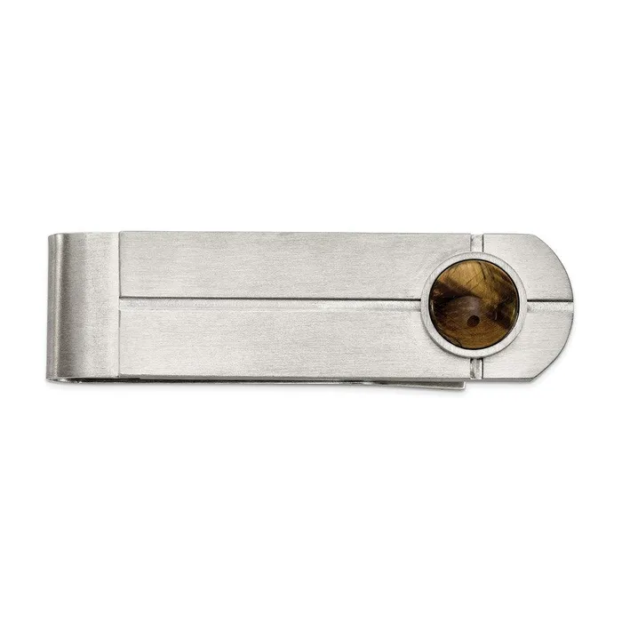 Bracelets Stainless Steel Brushed with Tigers Eye Money Clip Chisel