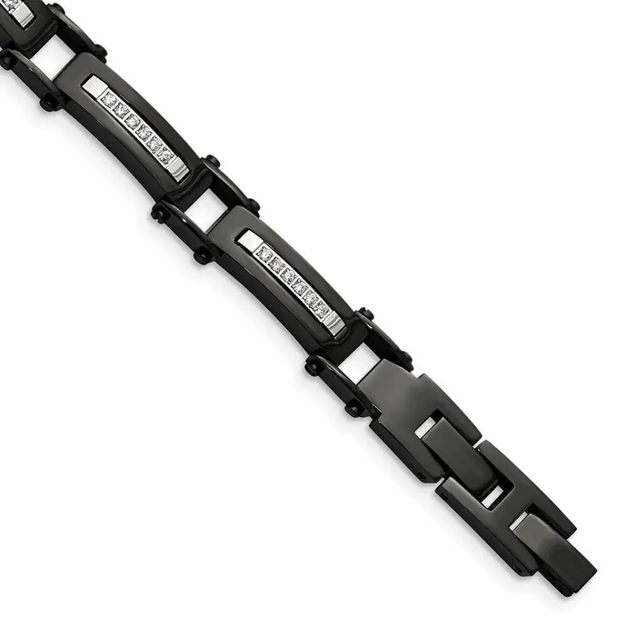 Bracelets Stainless Steel Polished Black IP CZ w50in ext Link Bracelet Chisel Bracelets Stainless Steel Polished Black IP CZ w50in ext Link Bracelet Chisel