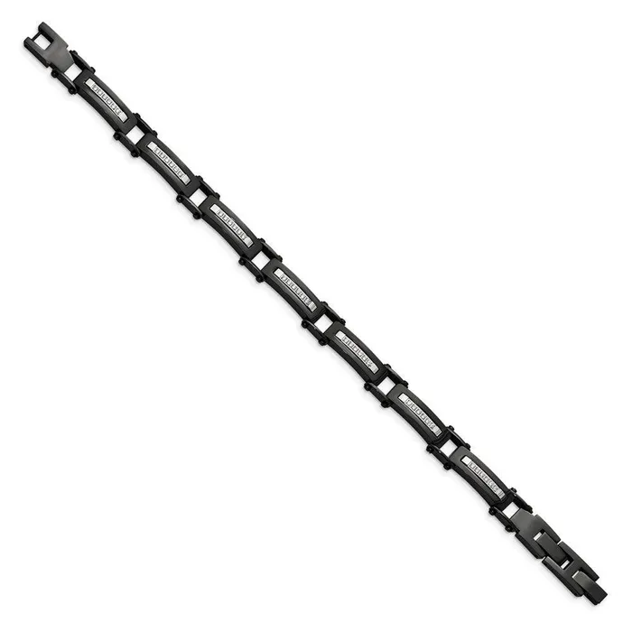 Bracelets Stainless Steel Polished Black IP CZ w50in ext Link Bracelet Chisel Bracelets Stainless Steel Polished Black IP CZ w50in ext Link Bracelet Chisel