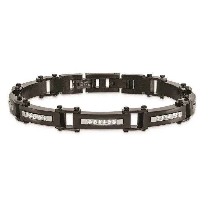 Bracelets Stainless Steel Polished Black IP CZ w50in ext Link Bracelet Chisel Bracelets Stainless Steel Polished Black IP CZ w50in ext Link Bracelet Chisel