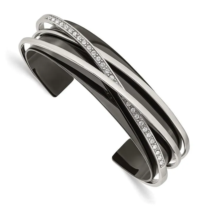 Bracelets Stainless Steel Polished Black IPplated wSwarovski Layered Cuff Bangle Chisel Bracelets Stainless Steel Polished Black IPplated wSwarovski Layered Cuff Bangle Chisel