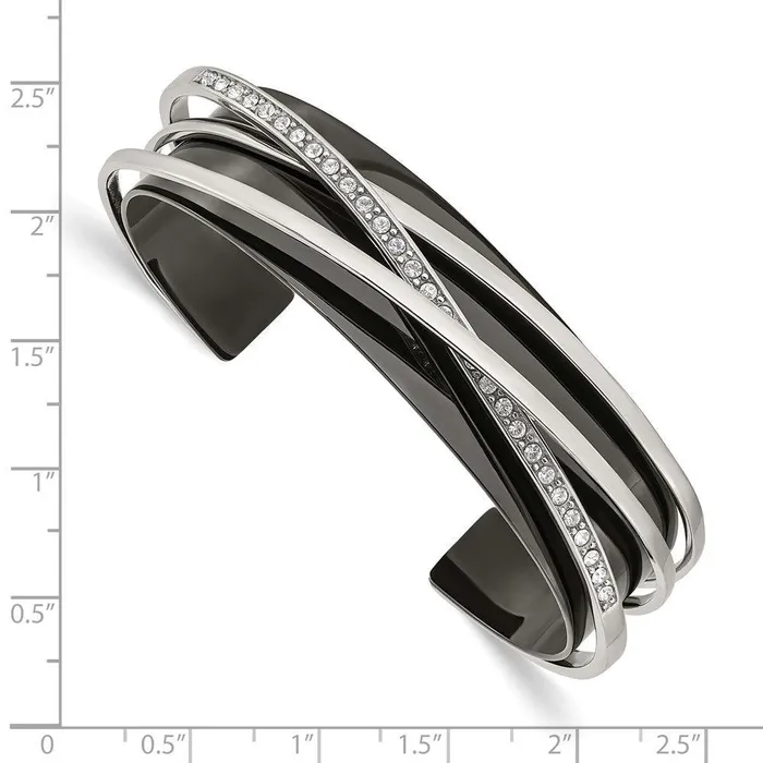 Bracelets Stainless Steel Polished Black IPplated wSwarovski Layered Cuff Bangle Chisel Bracelets Stainless Steel Polished Black IPplated wSwarovski Layered Cuff Bangle Chisel