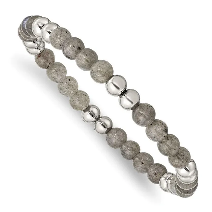 Bracelets Stainless Steel Polished Grey Quartz Beaded Stretch Bracelet Chisel Bracelets Stainless Steel Polished Grey Quartz Beaded Stretch Bracelet Chisel