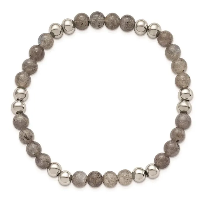 Bracelets Stainless Steel Polished Grey Quartz Beaded Stretch Bracelet Chisel Bracelets Stainless Steel Polished Grey Quartz Beaded Stretch Bracelet Chisel