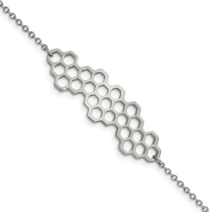 Bracelets Stainless Steel Polished Honeycomb 7in with 1in ext Bracelet Chisel Bracelets Stainless Steel Polished Honeycomb 7in with 1in ext Bracelet Chisel