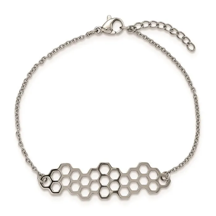 Bracelets Stainless Steel Polished Honeycomb 7in with 1in ext Bracelet Chisel Bracelets Stainless Steel Polished Honeycomb 7in with 1in ext Bracelet Chisel