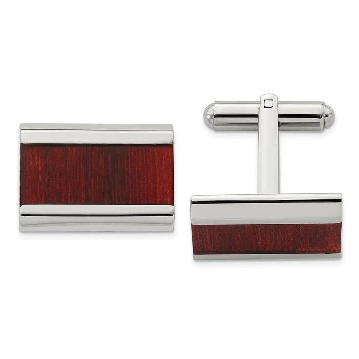 Bracelets Stainless Steel Polished Red Wood Inlay Cufflinks Chisel