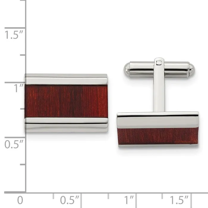 Bracelets Stainless Steel Polished Red Wood Inlay Cufflinks Chisel Bracelets Stainless Steel Polished Red Wood Inlay Cufflinks Chisel