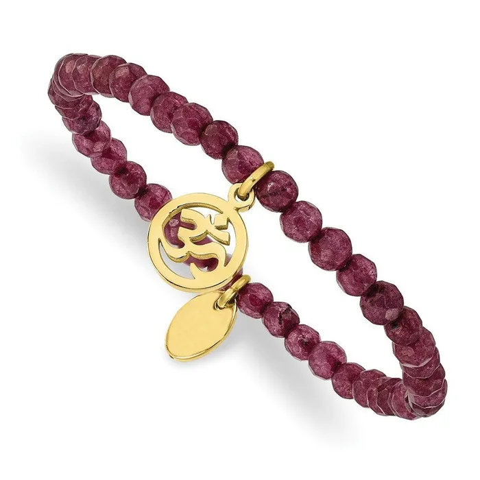 Bracelets Stainless Steel Polished Yellow IP OHM Purple Jade Stretch Bracelet Chisel Bracelets Stainless Steel Polished Yellow IP OHM Purple Jade Stretch Bracelet Chisel