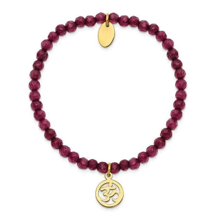 Bracelets Stainless Steel Polished Yellow IP OHM Purple Jade Stretch Bracelet Chisel Bracelets Stainless Steel Polished Yellow IP OHM Purple Jade Stretch Bracelet Chisel