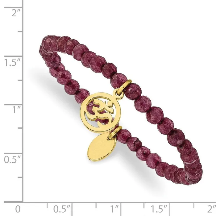 Bracelets Stainless Steel Polished Yellow IP OHM Purple Jade Stretch Bracelet Chisel Bracelets Stainless Steel Polished Yellow IP OHM Purple Jade Stretch Bracelet Chisel