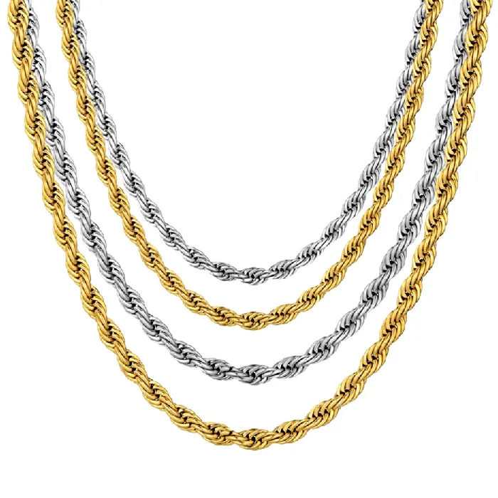 Bracelets VVS Jewelry 14k Gold 316L Stainless Steel Rope Chain BOGO