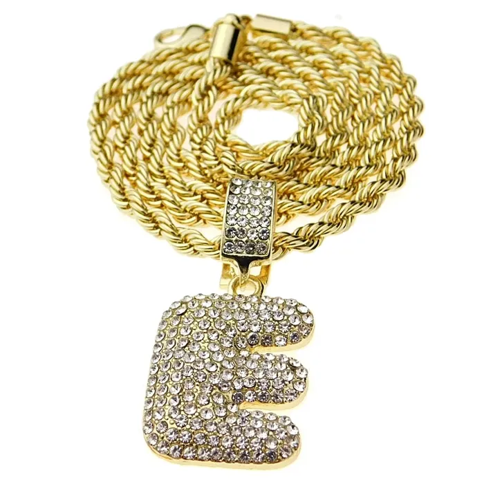 Bubble Letter E Gold Finish Rope Chain Necklace 24 Bling Cartel Admin Necklaces