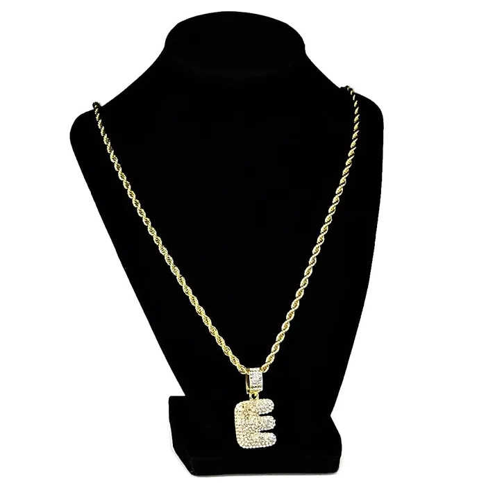 Bubble Letter E Gold Finish Rope Chain Necklace 24 Bling Cartel Admin Necklaces