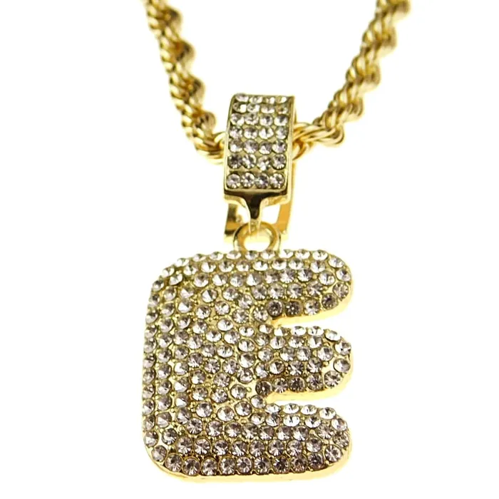Bubble Letter E Gold Finish Rope Chain Necklace 24 Bling Cartel Admin Necklaces