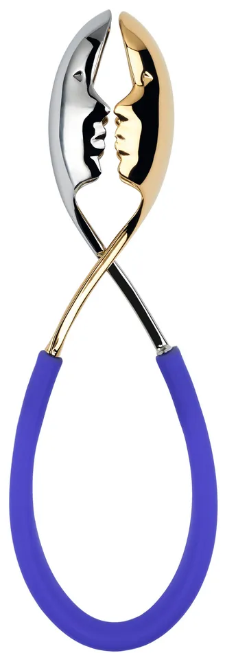 Bugatti KISS Salad Tongs Blue Silver Gold Faces Bugatti Rings