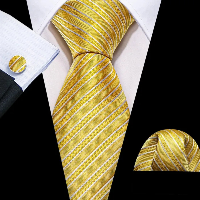 BWG VIP Design Collection Mens Fashion Golden Yellow Geometric Jacquard 100 Premium High Quality Silk Ties Divine Inspiration Styles Rings