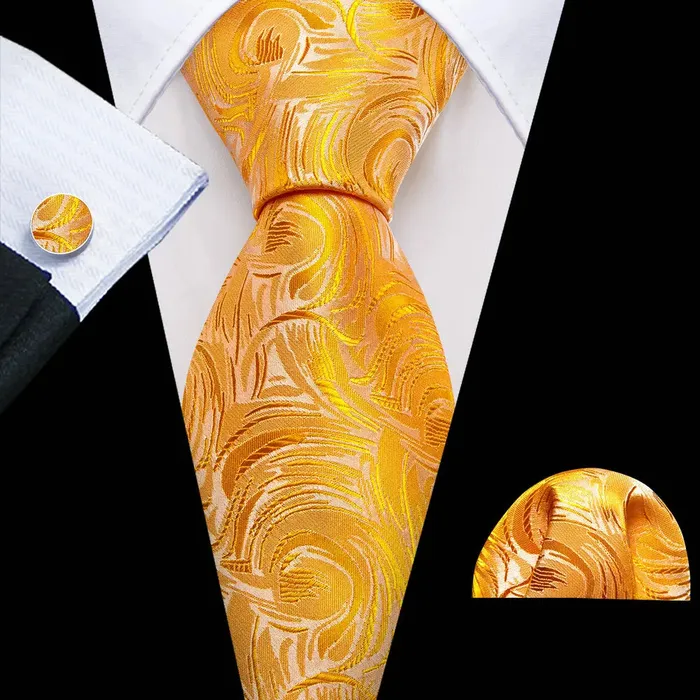 BWG VIP Design Collection Mens Fashion Golden Yellow Geometric Jacquard 100 Premium High Quality Silk Ties Divine Inspiration Styles Rings
