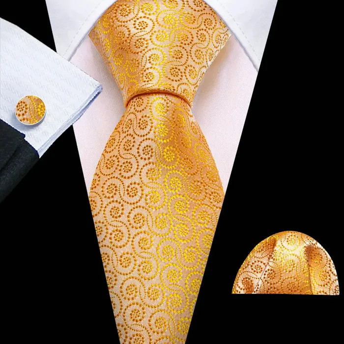 BWG VIP Design Collection Mens Fashion Golden Yellow Geometric Jacquard 100 Premium High Quality Silk Ties Divine Inspiration Styles Rings