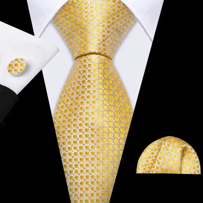 BWG VIP Design Collection Mens Fashion Golden Yellow Geometric Jacquard 100 Premium High Quality Silk Ties Divine Inspiration Styles Rings
