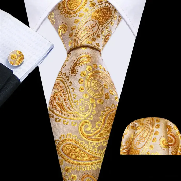 BWG VIP Design Collection Mens Fashion Golden Yellow Geometric Jacquard 100 Premium High Quality Silk Ties Divine Inspiration Styles Rings