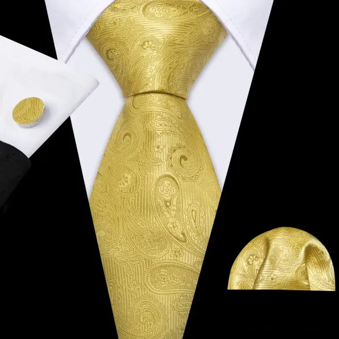 BWG VIP Design Collection Mens Fashion Golden Yellow Geometric Jacquard 100 Premium High Quality Silk Ties Divine Inspiration Styles Rings