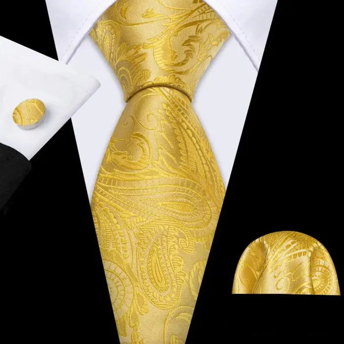 BWG VIP Design Collection Mens Fashion Golden Yellow Geometric Jacquard 100 Premium High Quality Silk Ties Divine Inspiration Styles Rings