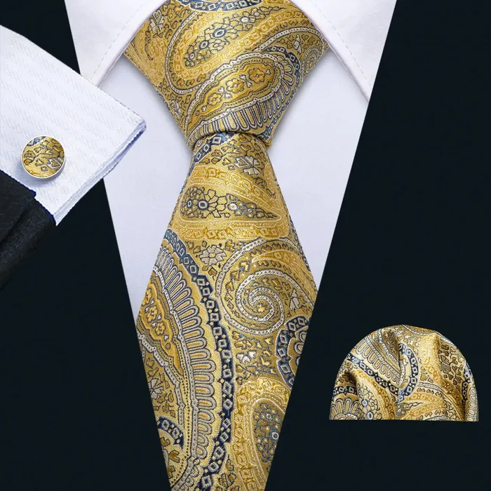 BWG VIP Design Collection Mens Fashion Golden Yellow Geometric Jacquard 100 Premium High Quality Silk Ties Divine Inspiration Styles Rings