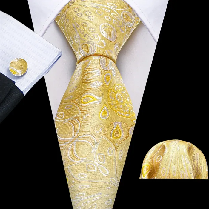 BWG VIP Design Collection Mens Fashion Golden Yellow Geometric Jacquard 100 Premium High Quality Silk Ties Divine Inspiration Styles Rings