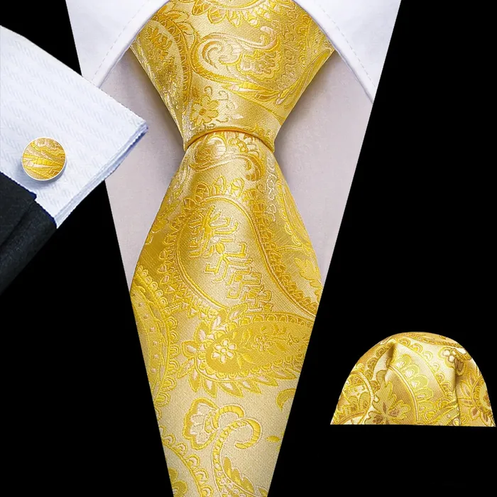 BWG VIP Design Collection Mens Fashion Golden Yellow Geometric Jacquard 100 Premium High Quality Silk Ties Divine Inspiration Styles Rings